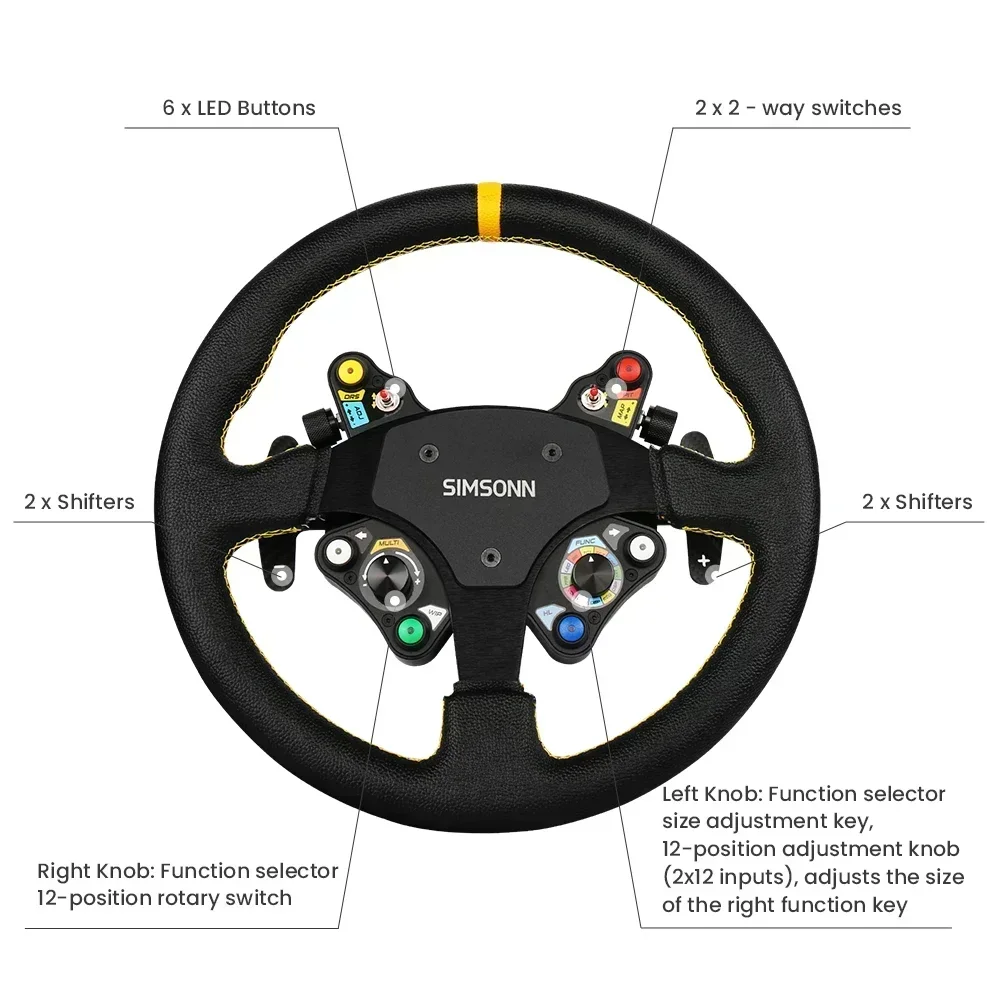 SIMSONN Sim Racing Steering Wheel PC Racing Wheel LED Button Gaming Paddle Shifter RacingWheel and Pedals