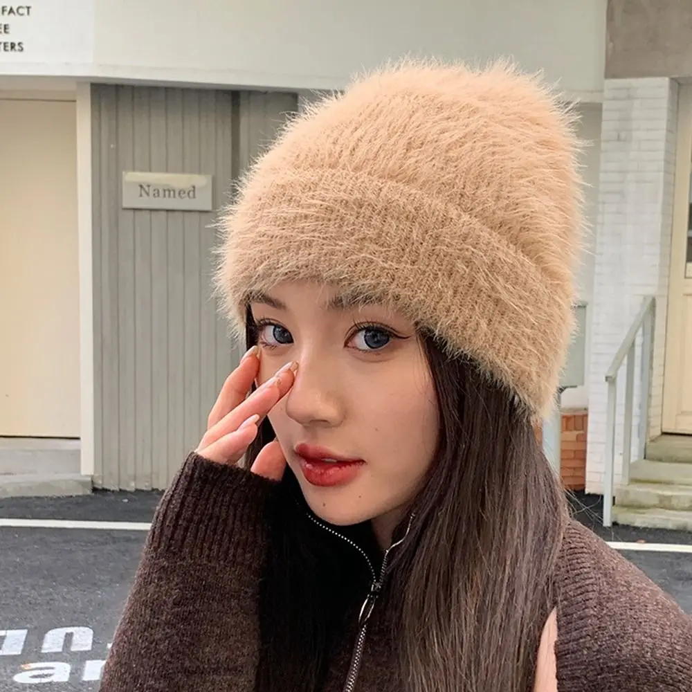 Knitted Plus Rabbit Wool Cap High Quality Solid Color Windproof Knitted Hat Party Gift Thick Warm Hat Outdoor Warm Hat