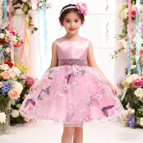 Kids Weddings Princess Dress For Girls Sequin Bowknot Baby Girls Party Dresses for 1st Birthday Flower Girl Child Evening Dress