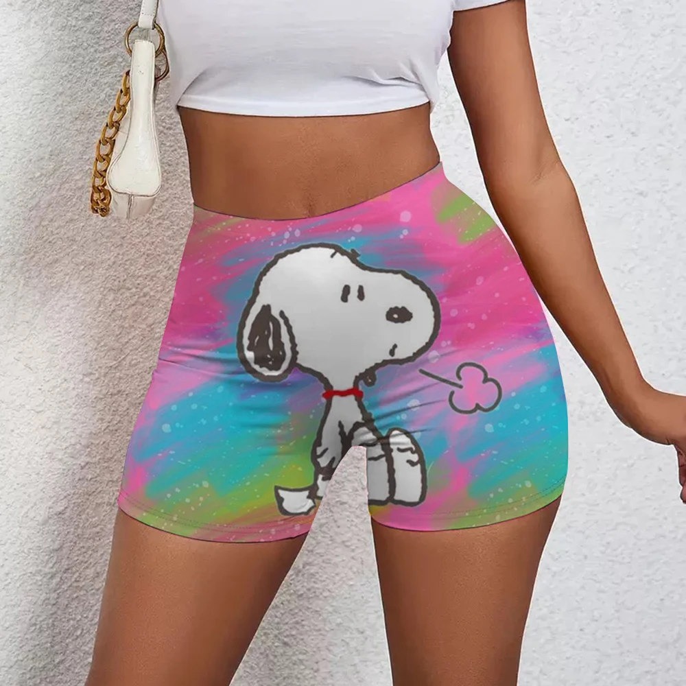 レディース スヌーピー プリント ヒップ リフト ヨガ ショーツ エクササイズ ハイウエスト プリーツ ヒップ リフト パンツ