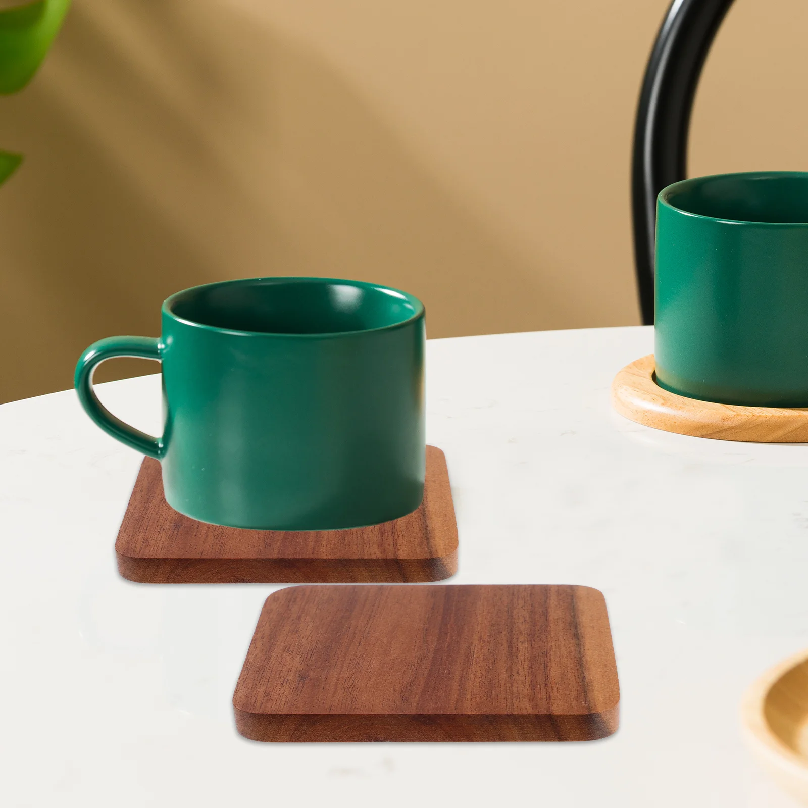 

4Pcs Square Wood Coasters Heat Insulation Non-Slip Mug Pads Protective Cup Mats Coffee Tea Drink Coasters for Table Home Kitchen