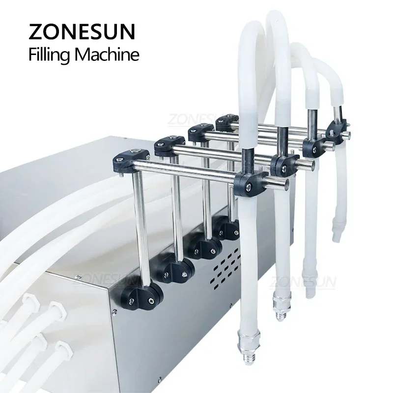 ZONESUN 17L/mnt Semi-otomatis 4 Nosel Minyak Sawit Dapat Dimakan Lotion Sampo Botol Deterjen Mesin Pengisi Cairan
