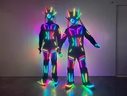 JAZZ Multi Colors Smart Pixels LED Robot Suit Costume Halloween Rave Festival LED Lights Luminous Jacket Stage Dance Performance