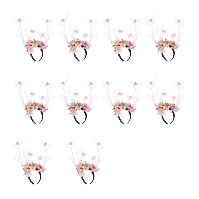 

9HJK 10Pcs Horn with Flower Pattern Headpiece for Children Girls Boys Adjustable Size Perfect for Parties and Celebrations