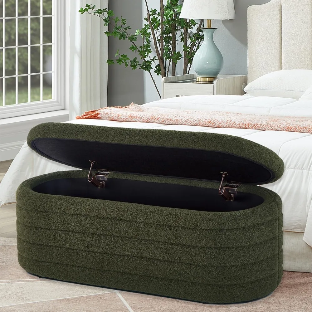 

Storage Ottoman Bench, Upholstered Fabric Storage Bench End of Bed Stool with Safety Hinge for Bedroom, Living Room, Entryway, L