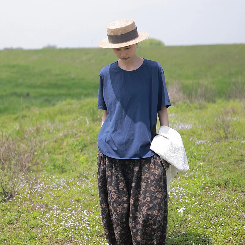 

Loose Fit Pure Cotton ort Sve T-irt Original Design Summer New Sle Color Blo Matching Turn Blue Slowly Chang...