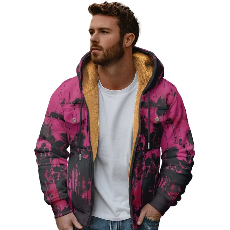 Men's Skull Pattern Fleece Long Sleeve Zipper Hoodies Men/Women Parkas Coat Jacket Fashion Outerwear