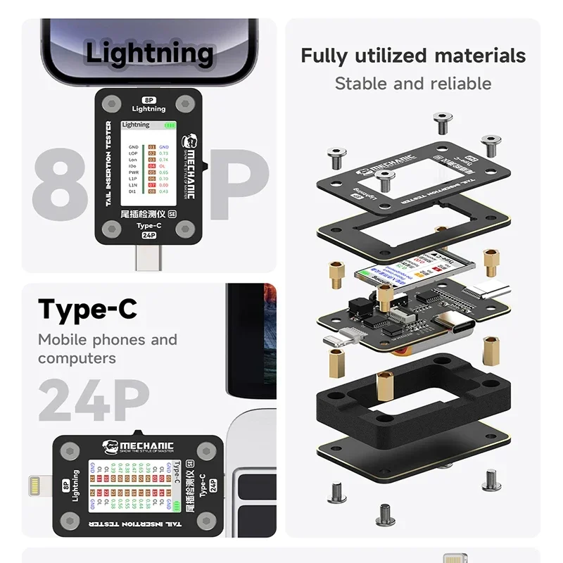 Mechanic T824 SE Mobile Phone Tail Insertion Detector Tools No Disassembly Required Digital Display Current Power Check Pin