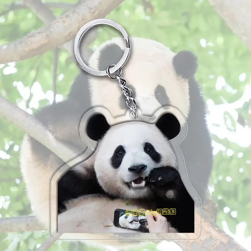 Fubao 에버랜드 Anime KeyChain Panda Animal Men Key Chain for Women Fashion Creative Kawaii Art Figure Acrylic Keyring Pendant Gifts