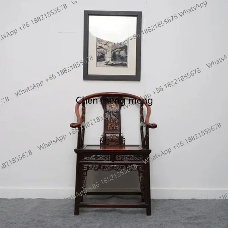 Customized New Chinese Style Antique Distressed round-Backed Armchair Royal Chair Leisure Solid Wood Armchair Palace Chair view 3