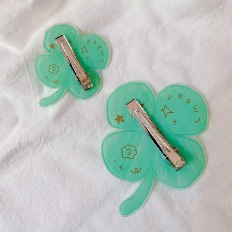 

31BB Handmade Four Clovers Hair Accessory Floral Decorated Acrylic Clip Barrettes Hair Accesory Gift For Friend
