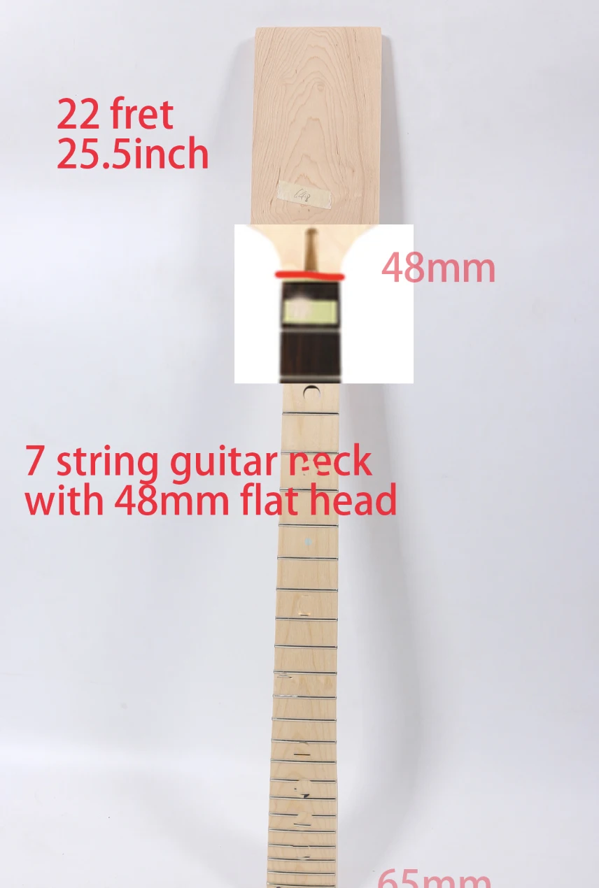 

7 string flat head Electric guitar neck soild wood MAPLE Truss Rod 22 fret 25.5" Unfinished nut 48mm heel 65mm