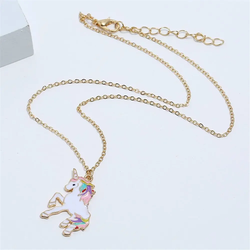 Fashion Women's Unicorn Necklace Enamel Cartoon Horse Necklace Children's Animal Jewelry Accessories