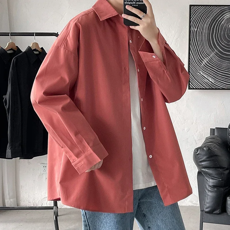 

New Solid Color Oversized Men's Long Sleeve Shirts Unisex Casual Formal Blouses Multicolor Loose Tops Streetwear Large Size 5xl