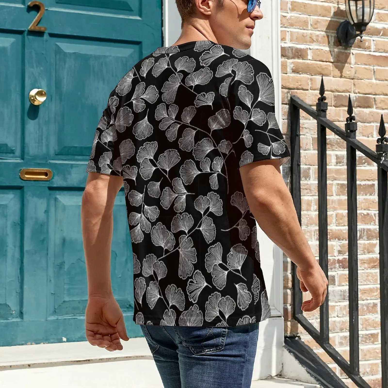 Men White Ginkgo Leaf Print T Shirt  Hippie T-Shirts Short Sleeve Graphic Tops Dropshipping Beach Awesome Oversized Clothing