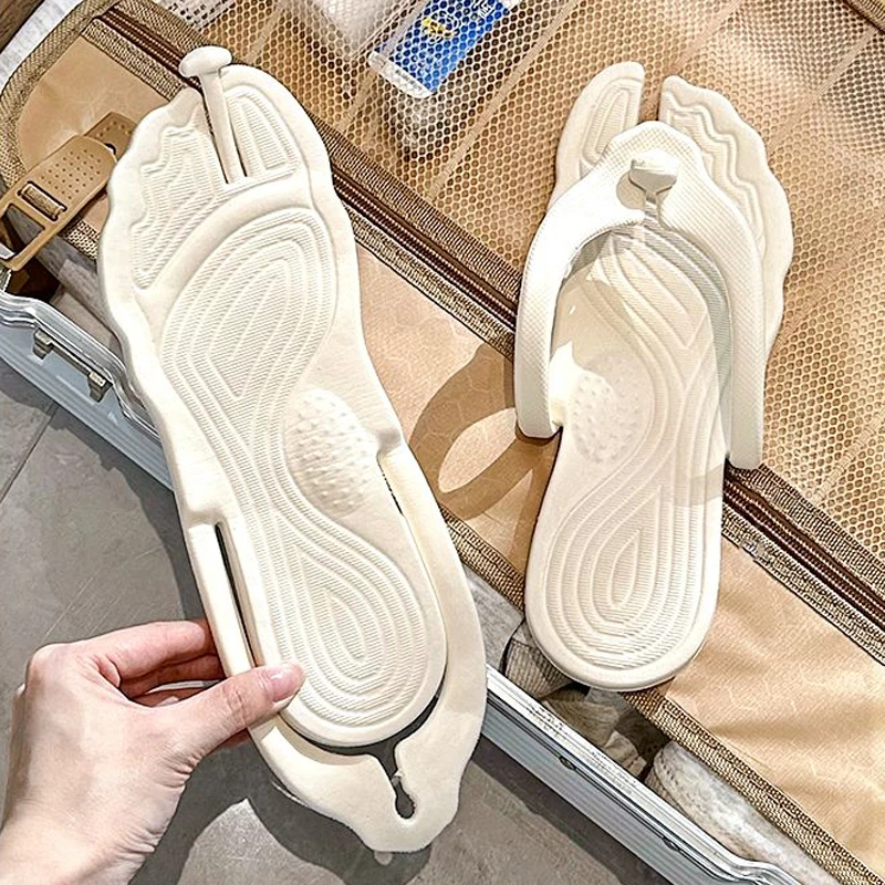Summer Couple Portable Flip-Flops Travel Home Lightweight Sandals Slippers Outdoor Women Solid Color Comfortable Beach Shoes