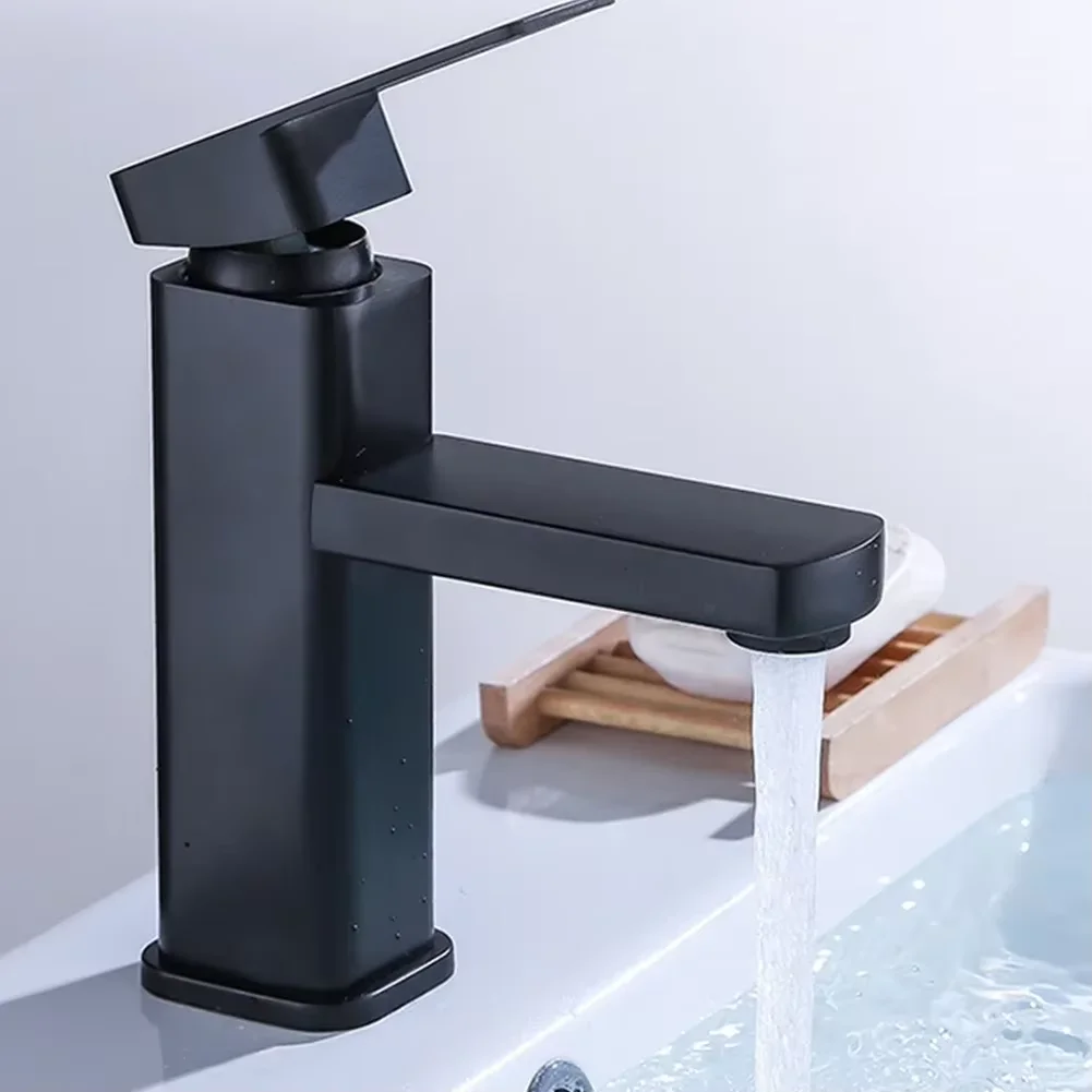 Hot and cold sink mixer faucet black bathroom faucet stainless steel painted faucet single hole faucet countertop installation