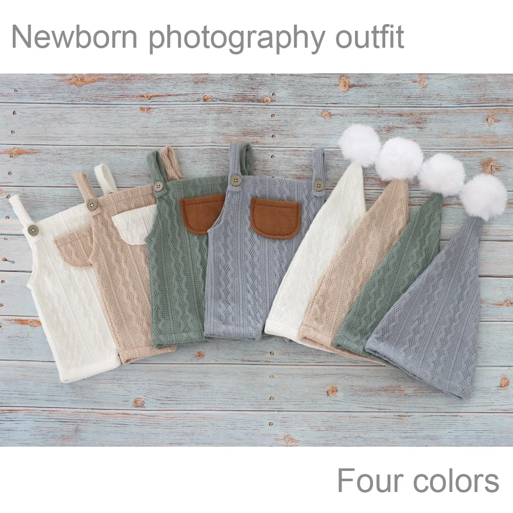 Newborn Photography Props Outfit Crochet Hat Baby Romper Overall Jumpsuit Baby Photography Clothing