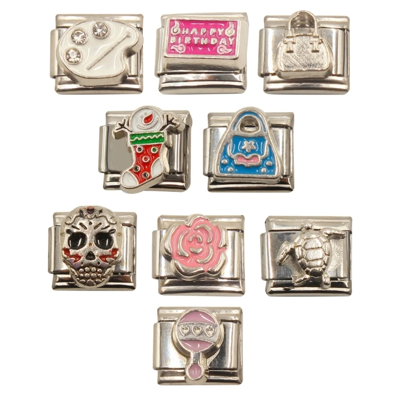 Colorful Square Bead Stainless Steel Bracelet Modules Italian Handchain Components Charm Link Essential Jewelry Making Supplies