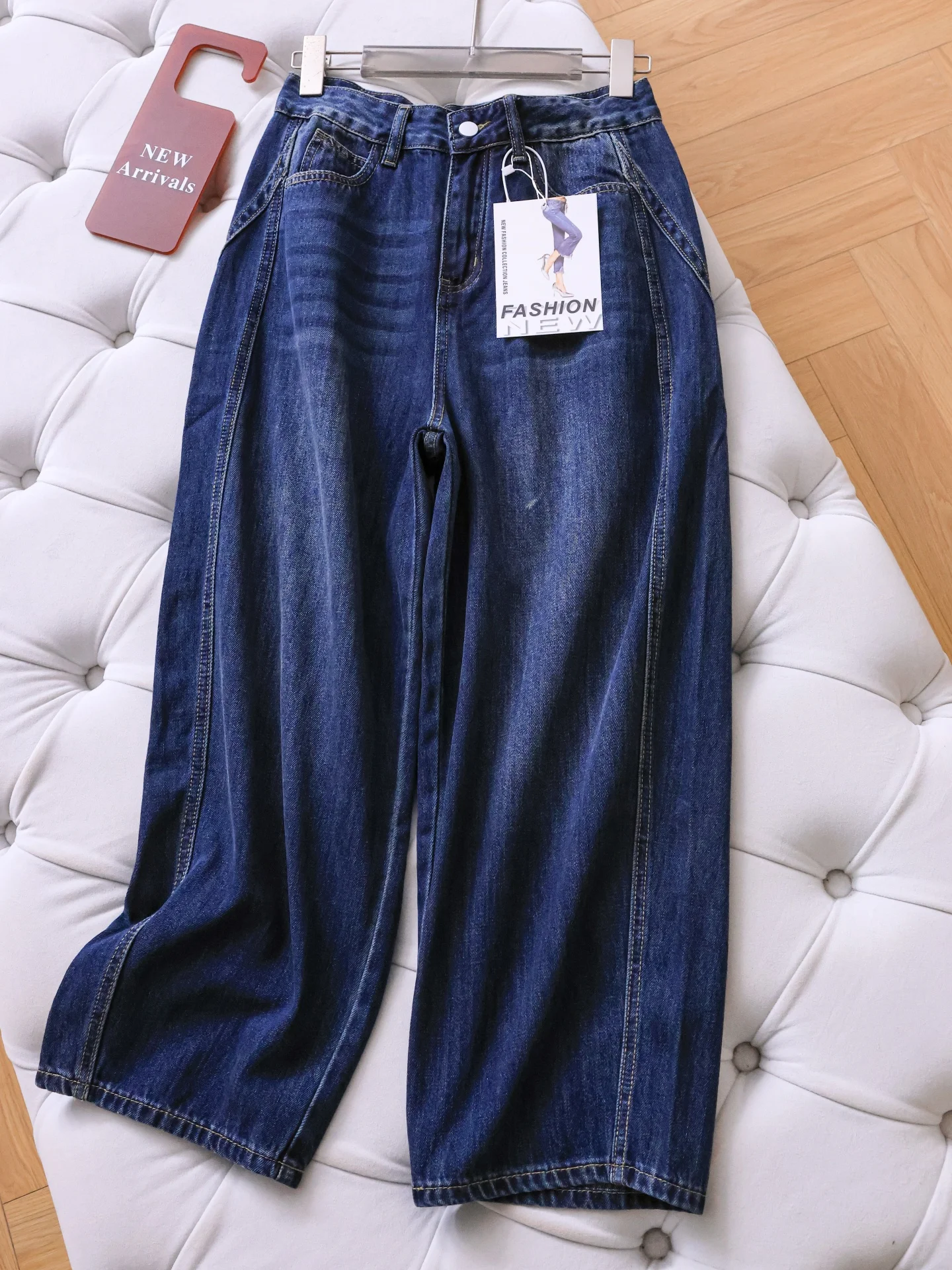 

Slimming Silhouette Loose Fit Fall Winter Spring Denim Jeans High Waist Wide Leg Pants Versatile Nine-Piece Women's Jeans