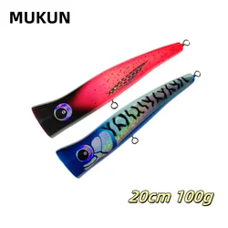 MUKUN Big Game Popper Fishing Lure 200mm 100g Topwater Popper Artificial Hard Bait for Heavy Sea GT Tuna Fishing Lure