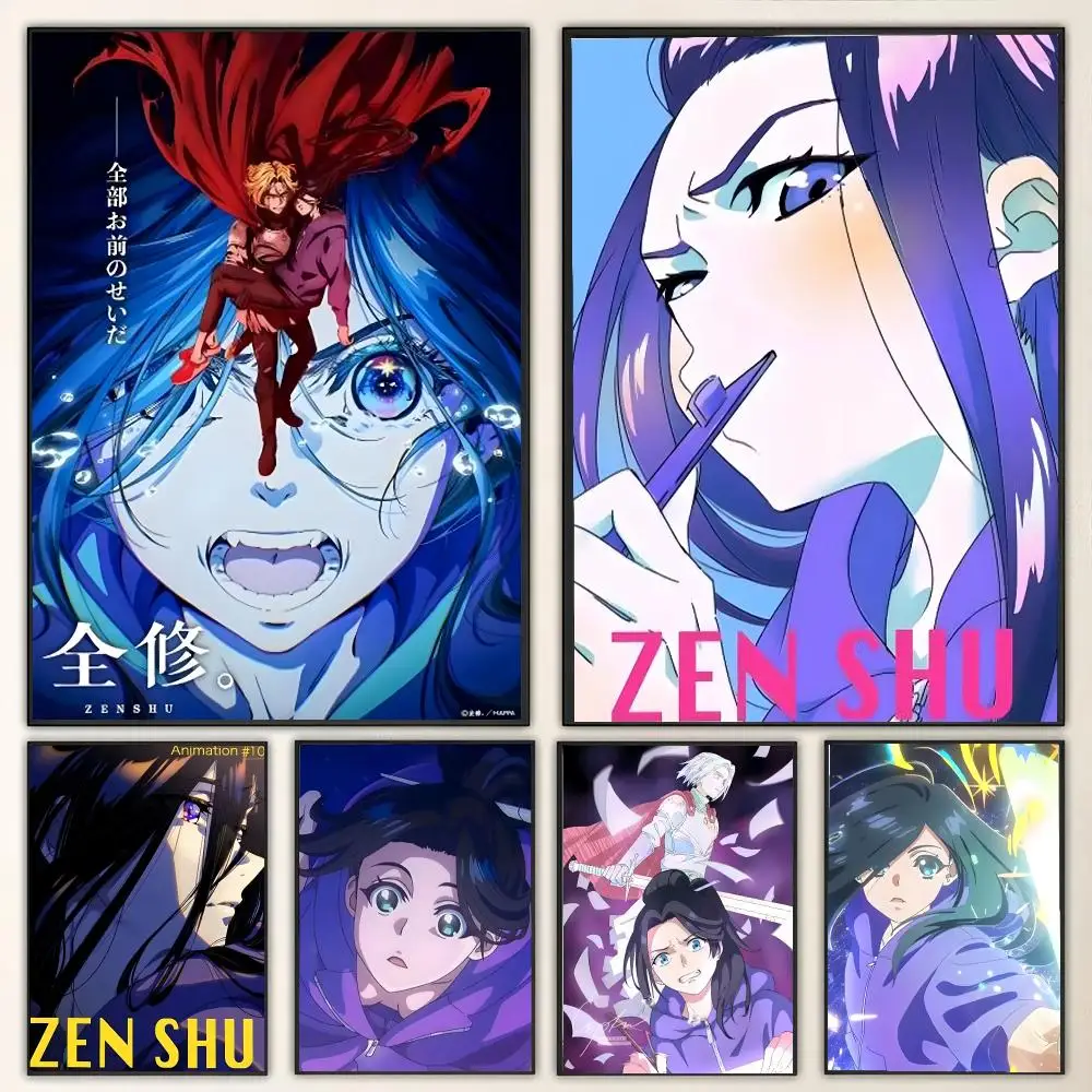 Anime Z-Zenshu Painting Calligraphy Canvas Poster Wall Art for Living Room Bedroom Cafe Decor Gift