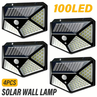 4 PCS Solar 100 LED Motion Sensor Wall Light Outdoor Waterproof Security Torch Exterior Walls Courtyard Garages Terraces Garden