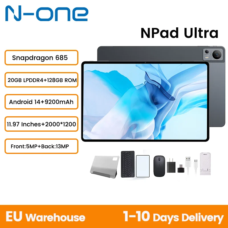N-one Npad Ultra 12 ''tablette Android 14 2K écran Incell Snapdragon 685 8 go + 12 go RAM 128 go ROM 18W charge rapide BT5.0