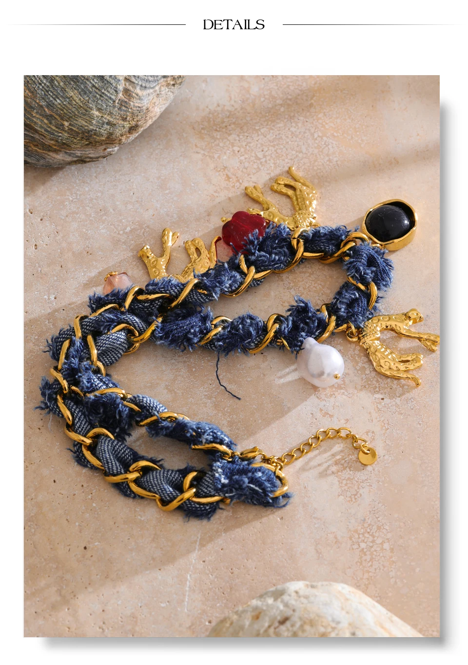 Yhpup Statement Blue Denim Kette Perle Acryl Blume Tropfen Charm Halskette Edelstahl Vintage Herbst & Winter Kragen Schmuck – Detail 10