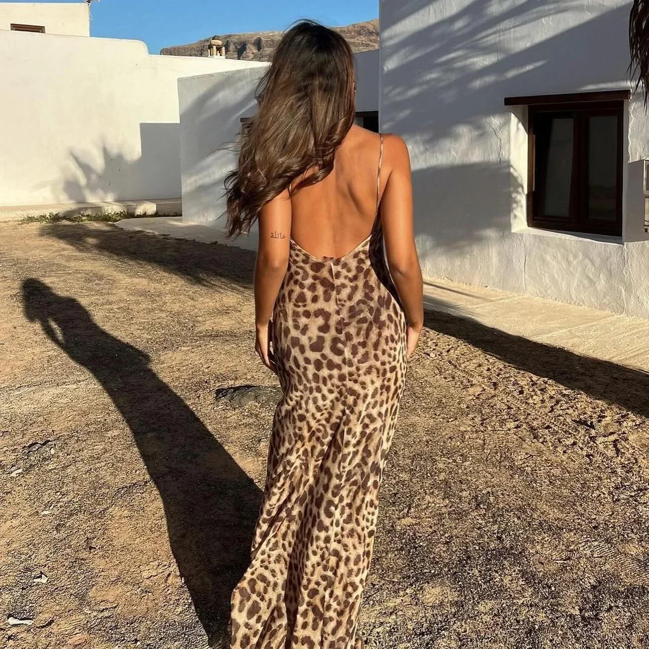 ASDS  Women's Sexy Vintage Leopard Print Tulle Long Dress Fashion Backless Slip Dresses Female Elegant Slim Party Maxi Dress