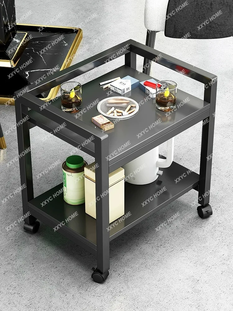 Mahjong Table Side Coffee Table Teaware Shelf Movable Double Layer Small Table Chess and Card Room for Playing Cards