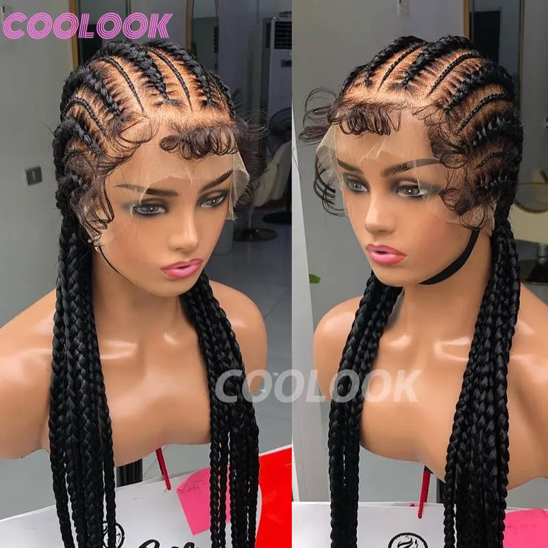 36'' Synthetic Jumbo Braided Wigs Twist Lace Front Wig Full Lace Frontal Cornrow Braided Wigs Afro Black Women Dutch Braided Wig