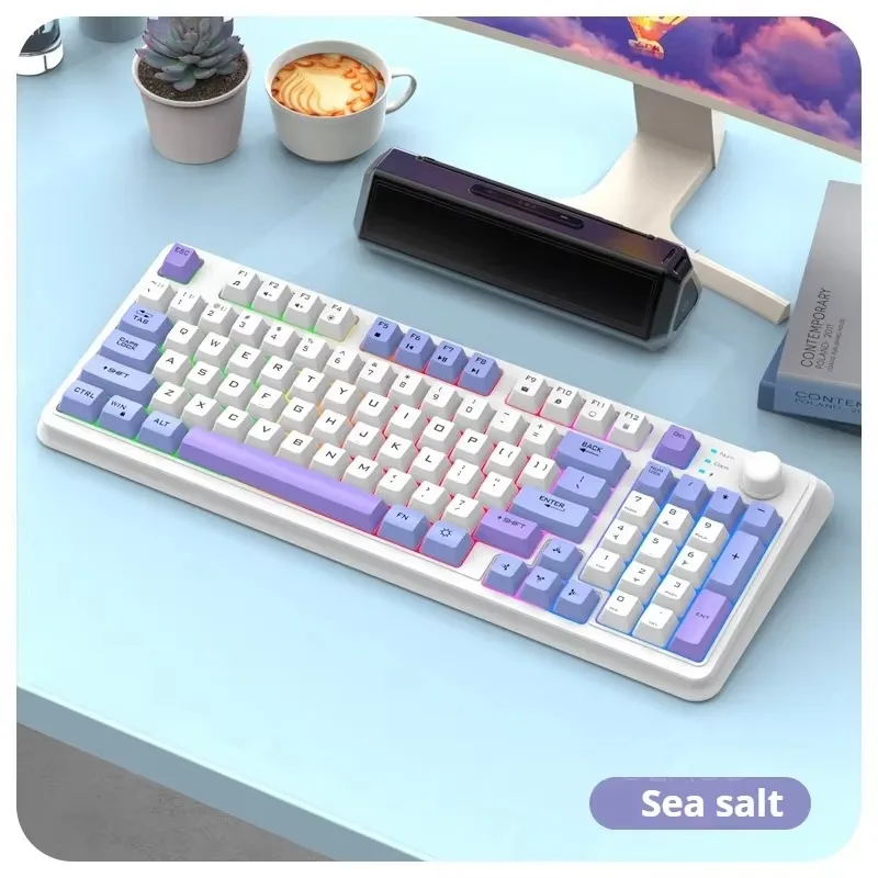 Wireless Keyboard 94keys Dual Mode Bluetooth Keyboard with Rainbow-light RGB PBT Ballcaps Design Gaming 2.4G keyboard