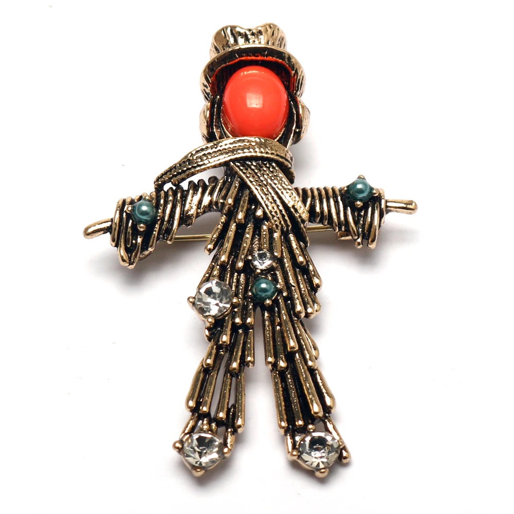 

Rhinestone Scarecrow Brooch For Women Funny Figure Lapel Pin Resin Bead Pin Prop Unisex Clothes Jeans Button Jewelry Friend Gift