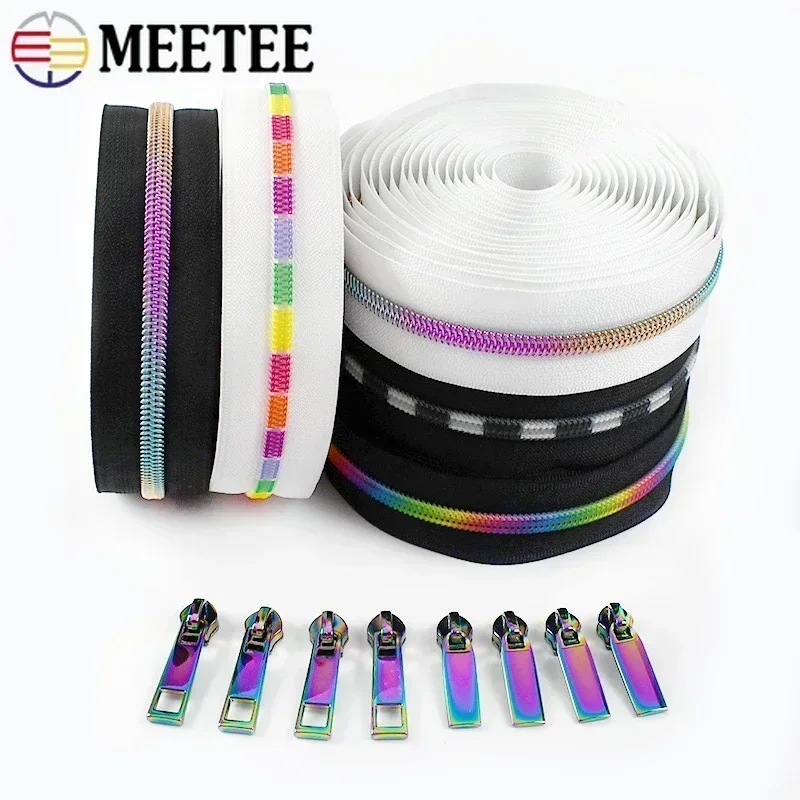 3Meters 5# Zipper Tape +Nylon Zippers Sliders for Sewing Bag Shoes Plastic Zips Pulls Closure Zip Head DIY Repair Kits Accessory