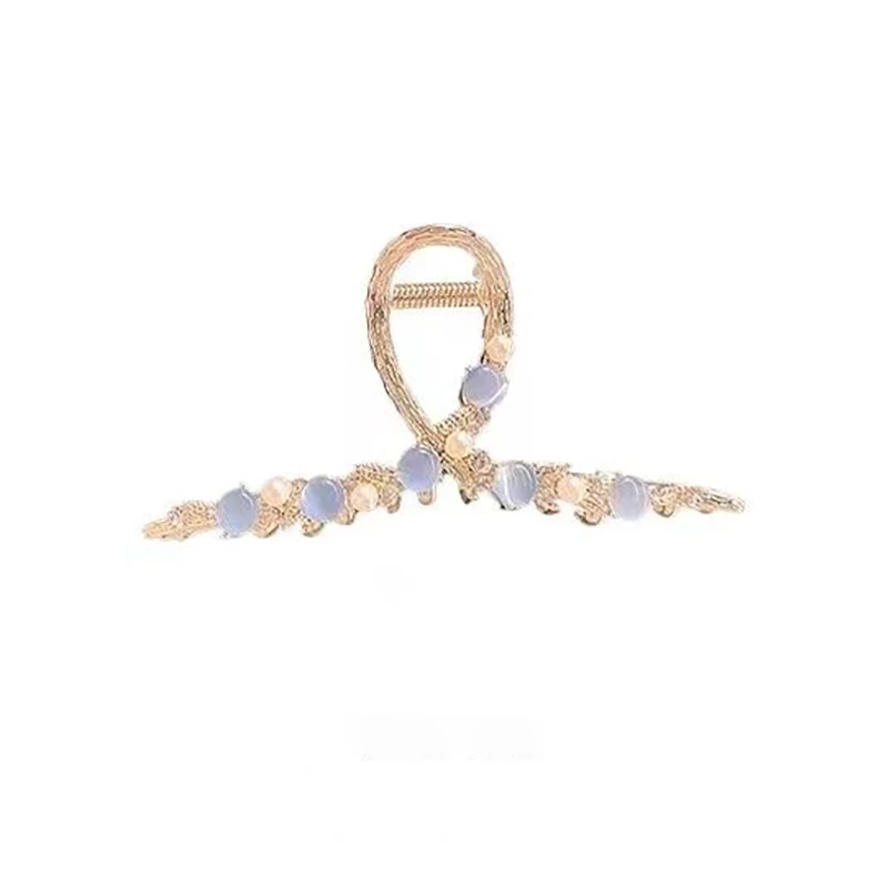 High-end-Opal Perle Strass Blatt Haar Klaue Shark Clip frauen Hinterkopf Haar Grip Legierung Koreanischen Stil haar Zubehör