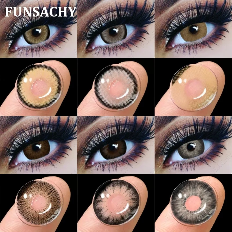 Funsachingy 1 par novas lentes de contato coloridas para olhos grandes lentes de olho preto natural anual cosméticos beleza mulheres homens alunos navio rápido