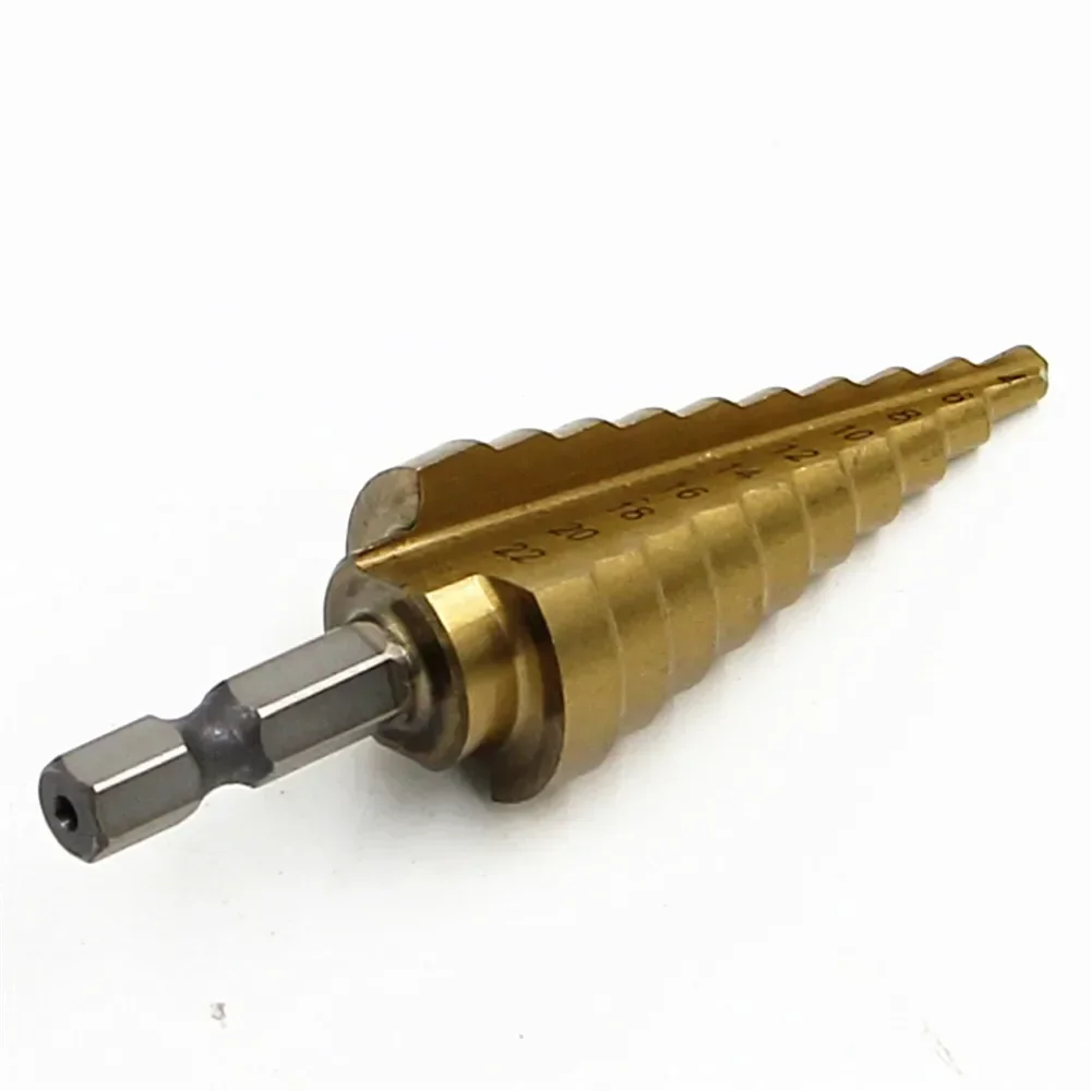 Binoax Titanium Plated Hexagonal Straight Groove Step Drill 4-20mm Reaming Pagoda Drill Bit Hole Opening Step Drill Tool