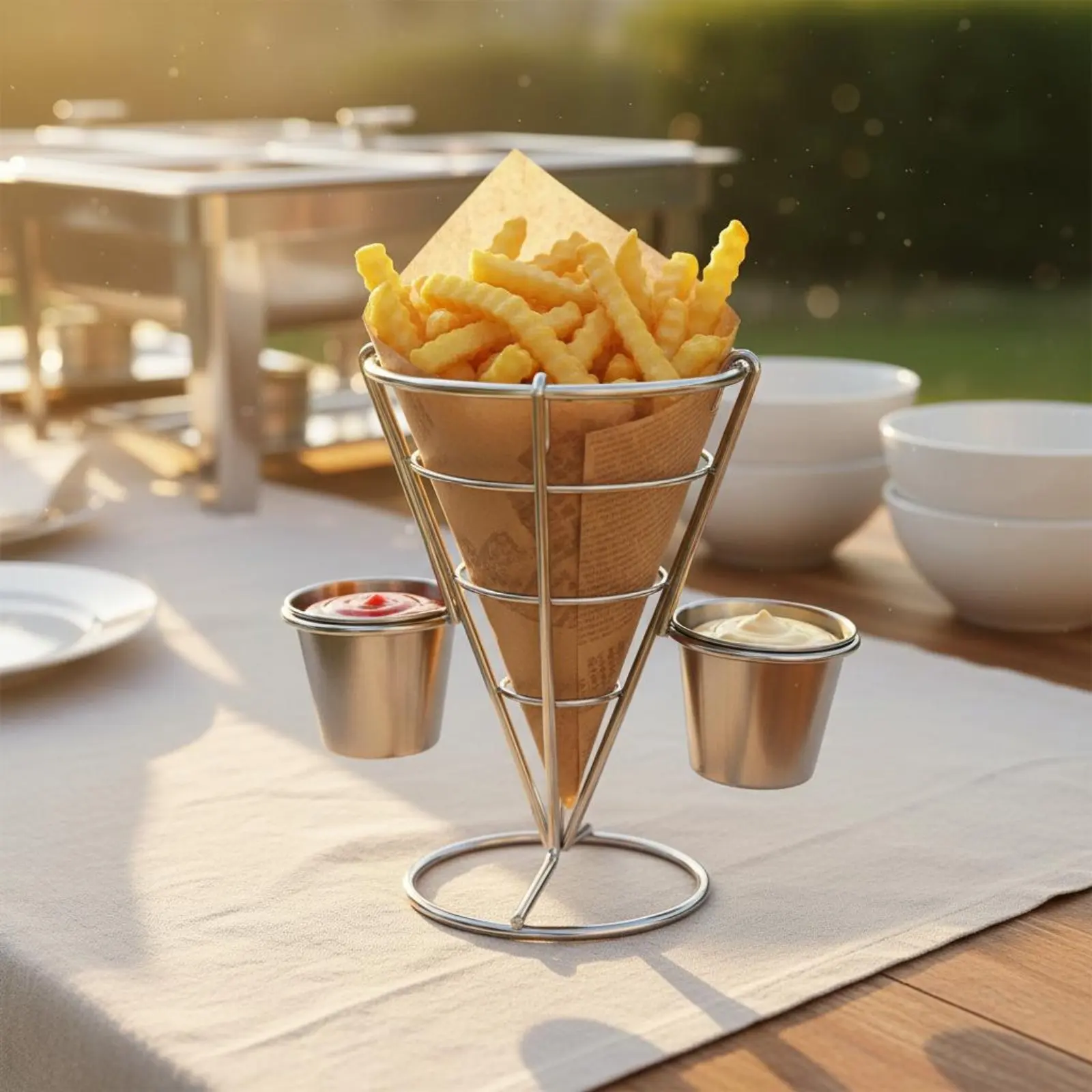 French Fry Cone Holder American Design Fried Food Serving Basket French Fry Holder Wrought Iron Wire Cone Basket Versatile
