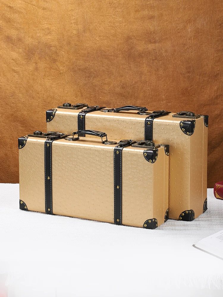 Vintage Suitcases Wooden Hand-Held Storage Suitcase,Clothing Sorting Box,Showcase Display,Woven Props Boxs Decoration