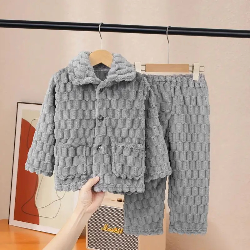 

2025 New Kids' Flannel Coral Fleece Pajama Sets Winter Toddler Big Kids Warmth Cozy Sleepwear Sets