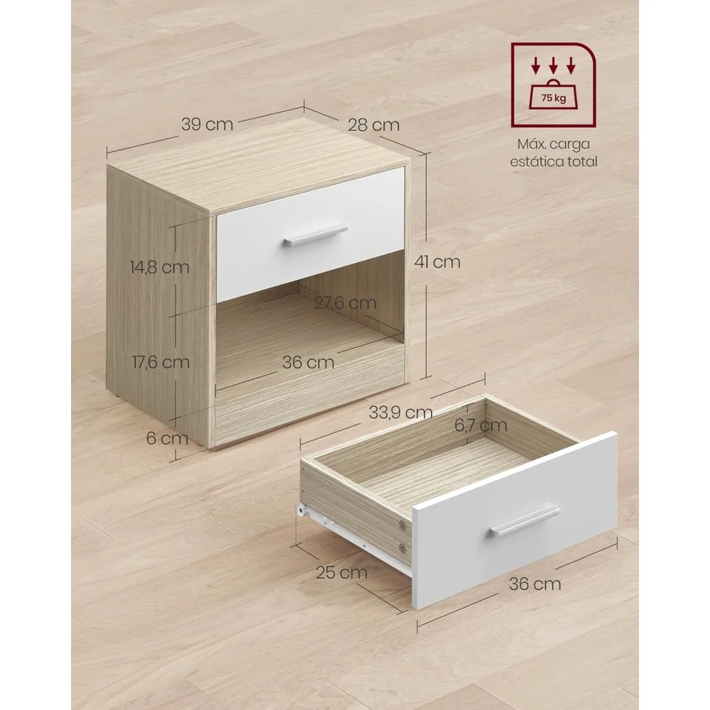 Mesita de Noche con Cajón y Asa, Mesa Auxiliar para Dormitorio y Salón #5