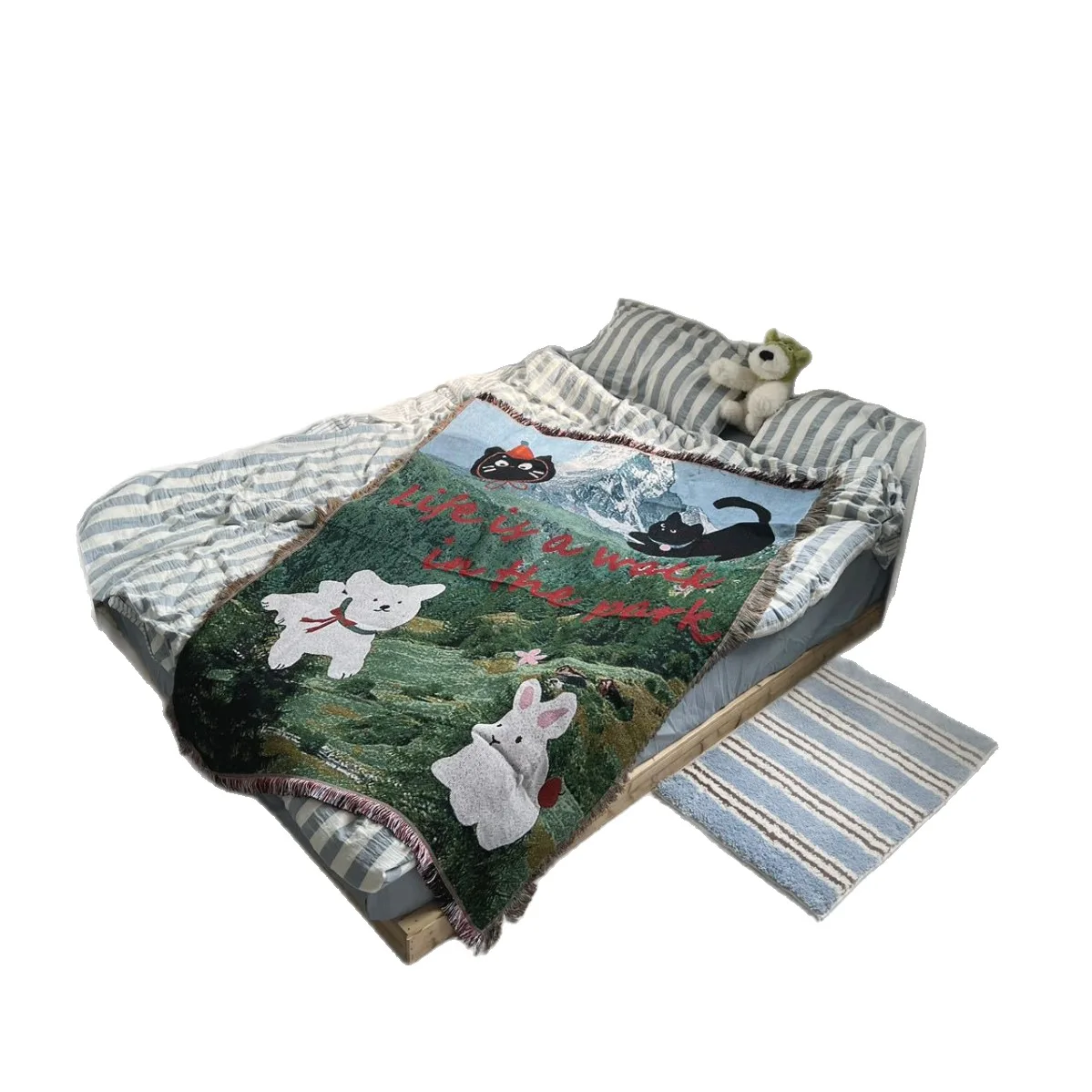 Korean Style Bedroom Dog And Cat Blanket Fresh And Cute Rug Tapestry Bed Blanket view 4