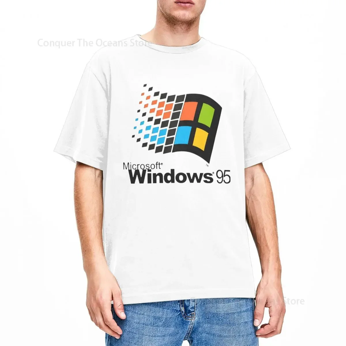 Windows 95 Graphic Men‘s T-Shirt  Women\'s Tee 100% Cotton Windows XP Classic Computer System Print Pattern Oversize Tee