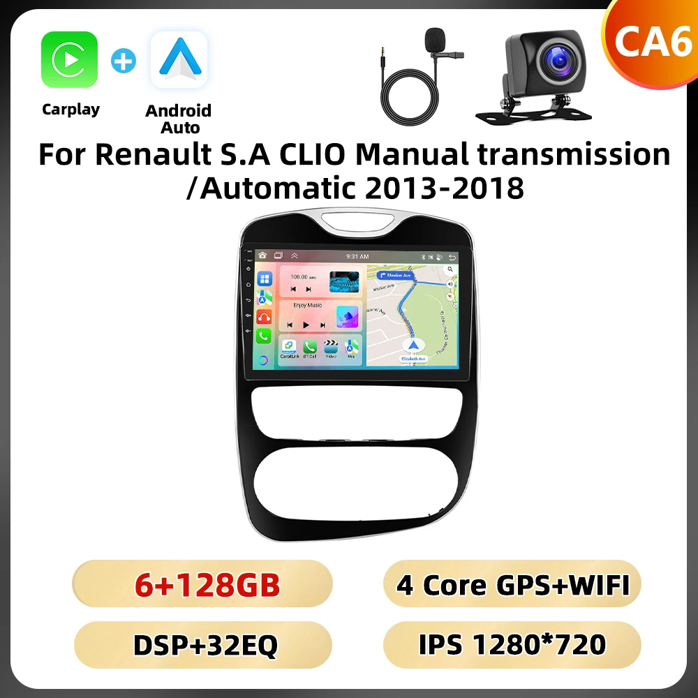 Podofo 10.1 ''2din Autoradio Voor Renault S.a Clio Handgeschakelde Versnellingsbak/Automatische 2013-2018 Carplay Android Auto Gps Wifi 4G Dsp