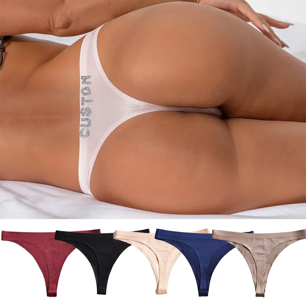 

Custom Thongs Panties Women 2Pcs/Set DIY Crystal Letters Name Sexy Breathable Underwear Body Chains Personalized Jewelry Gifts