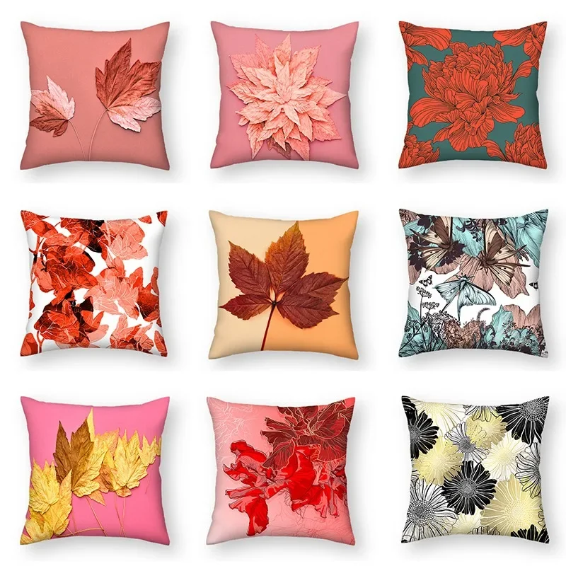 

Autumn Red Color Maple Leaf Pattern Printed Soft Square Pillowslip Polyester Cushion Cover Pillowcase Living Room Home Decor