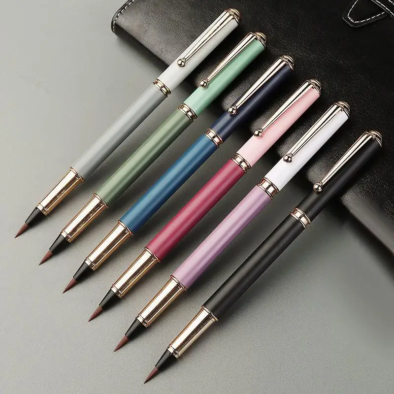 2Pcs Morandi Fountain Pen Calligraphy Brush Metal Soft Bristle Small Regular Calligraphy Brush (for Students' Drawing And Writin