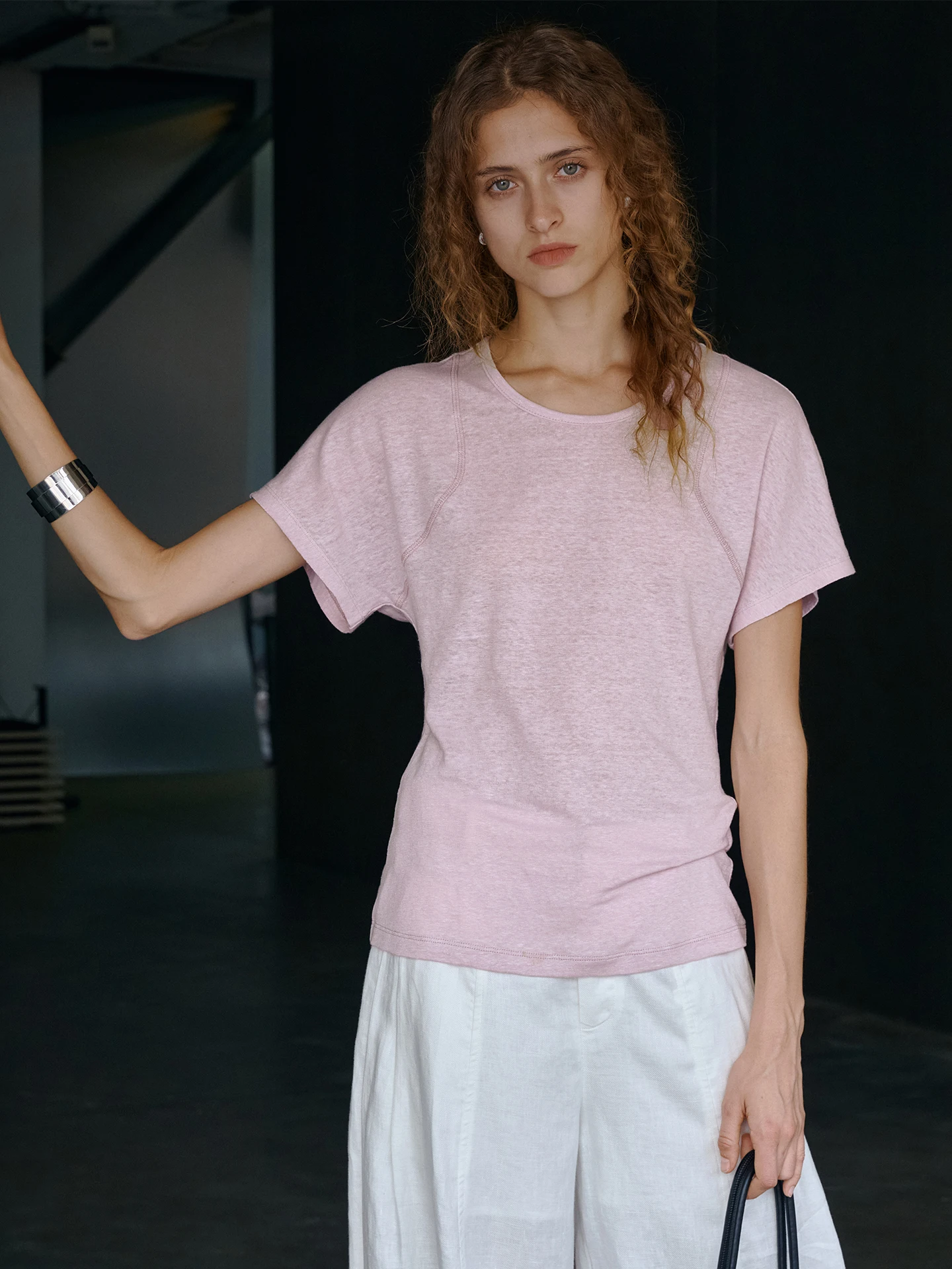 Antibacterial 100 Pure Linen Women's T-shirt European Flax 5A High End Linen Breathable Comfortable Short Sleeve round Neck