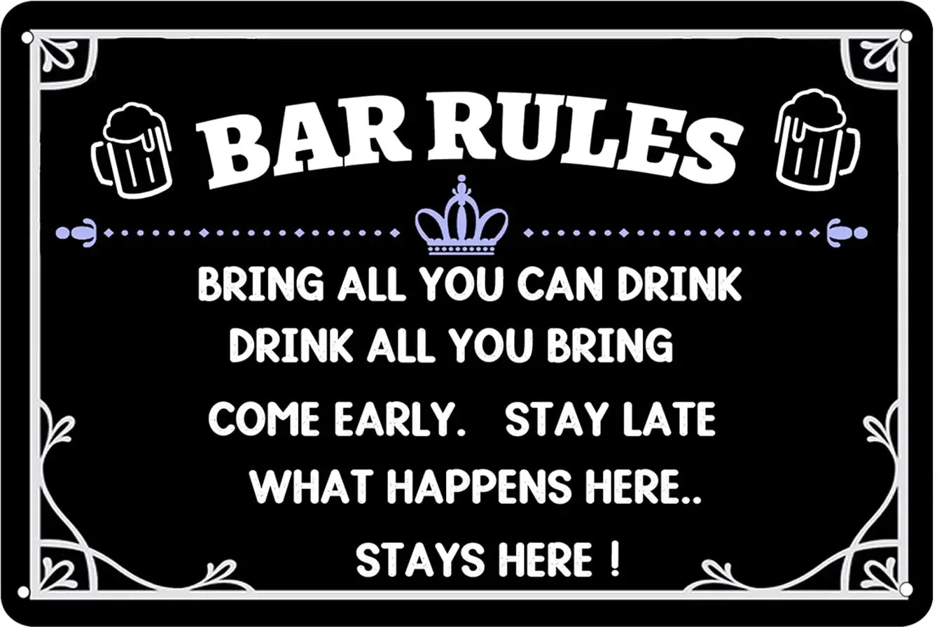 

Bar Rules Funny Metal Tin Sign Home Bar Signs for Man Cave Coffee Vintage Wall Decor 8x12 Inch